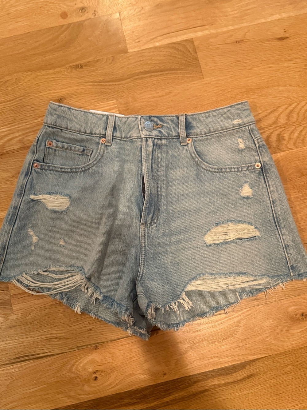 Garage Denim Light Blue Distressed Denim Shorts - Women